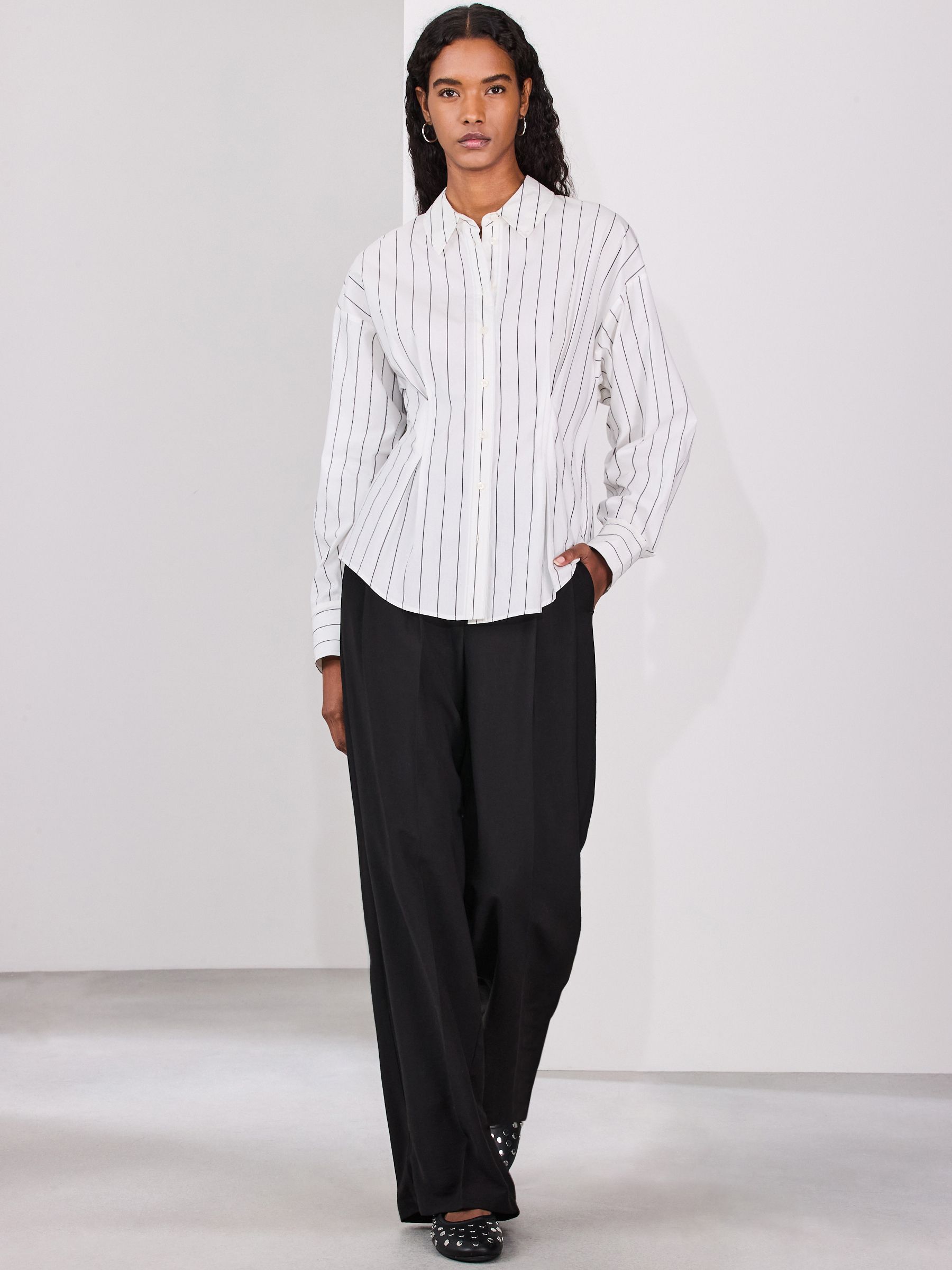 Buy White/Black Stripe Cinched Waist Fitted Shirt from Next USA