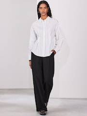 White/Black Stripe Cinched Waist Fitted Shirt - Image 5 of 9