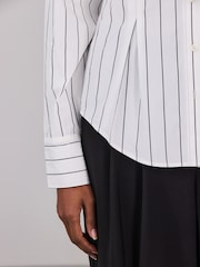 White/Black Stripe Cinched Waist Fitted Shirt - Image 6 of 9