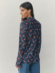 Checked Fruit Print Lyocell Blend Collared V-Neck Shirt - Image 3 of 8