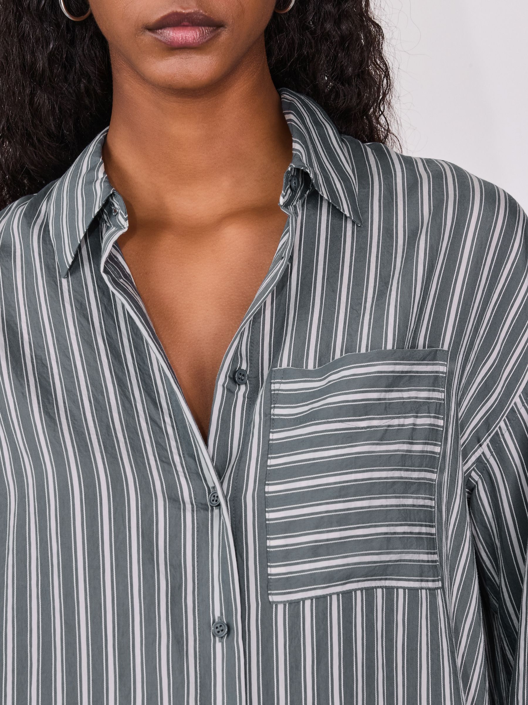 Buy Slate Grey/White Jacquard Stripe Oversized Long Sleeve Shirt