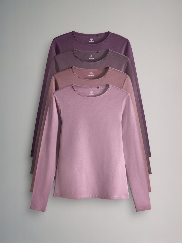 Purple, Lilac, Brown, Pink - The Set – 4er-Pack langärmelige T-Shirts mit Rückenausschnitt - Bild 1 von 7