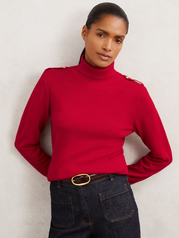 Reiss Red Corrine Gold Detail Knit Jumper - Image 1 of 6 Reiss Red Corrine Gold Detail Knit Jumper - Image 1 of 6