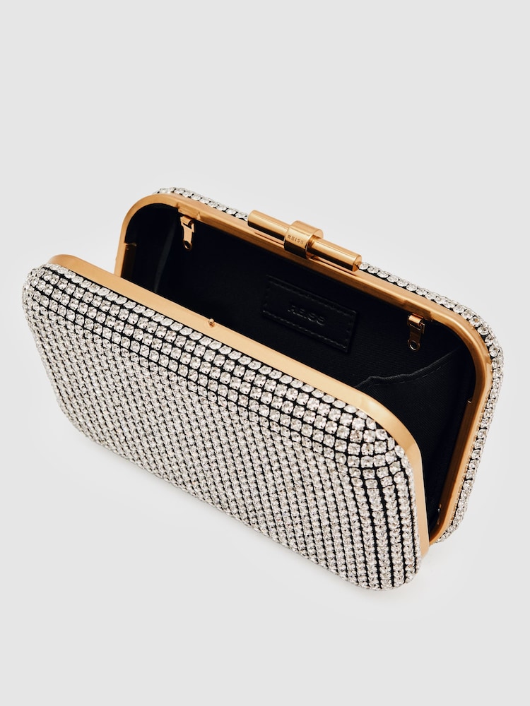 Reiss Silver Orla Embellished Box Clutch - Image 2 of 6