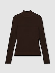 Reiss Chocolate Brown Sofia Mesh Funnel-Neck Knit Top - Image 2 of 6