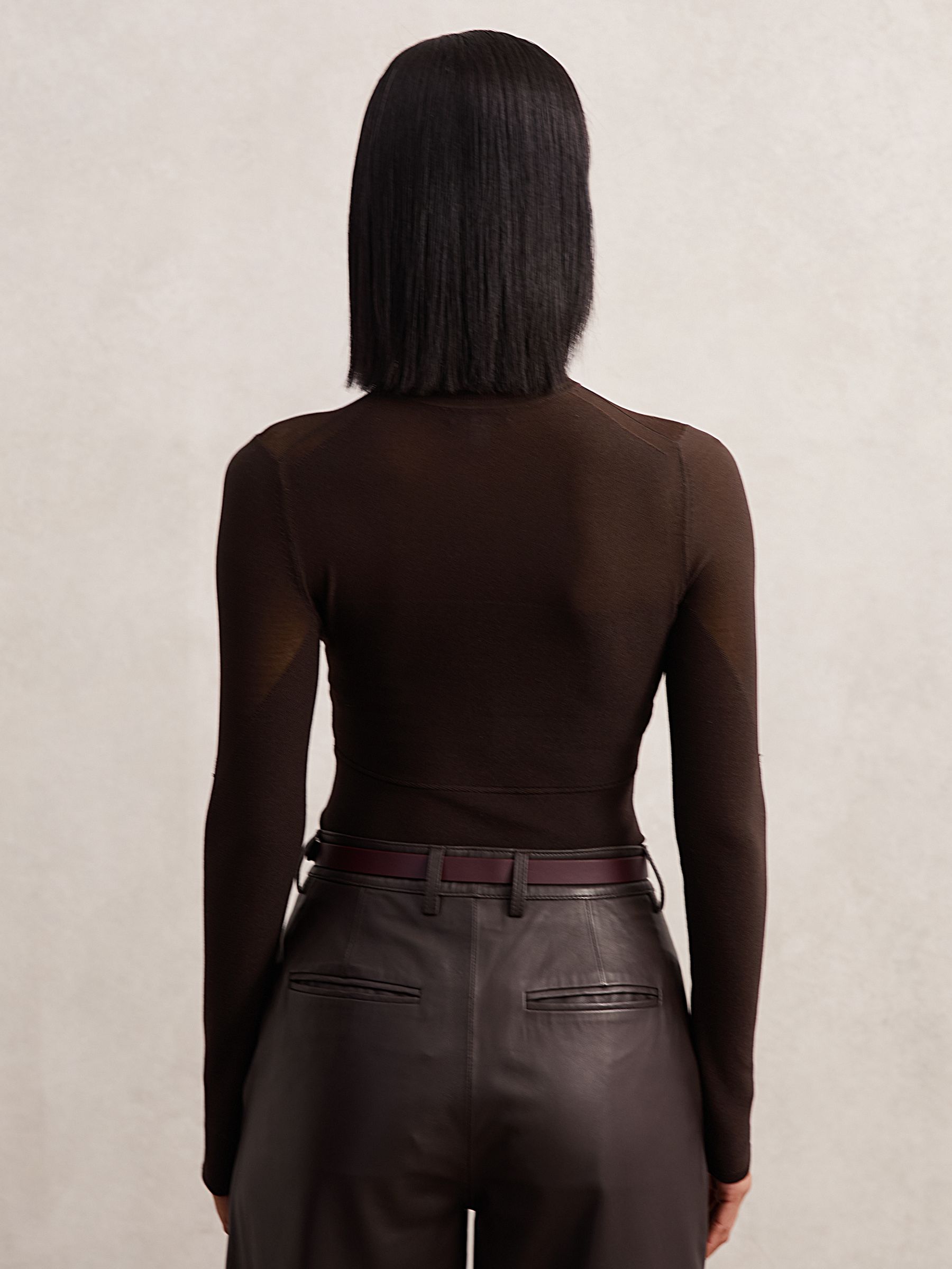 Buy Reiss Chocolate Brown Sofia Mesh Funnel-Neck Knit Top from