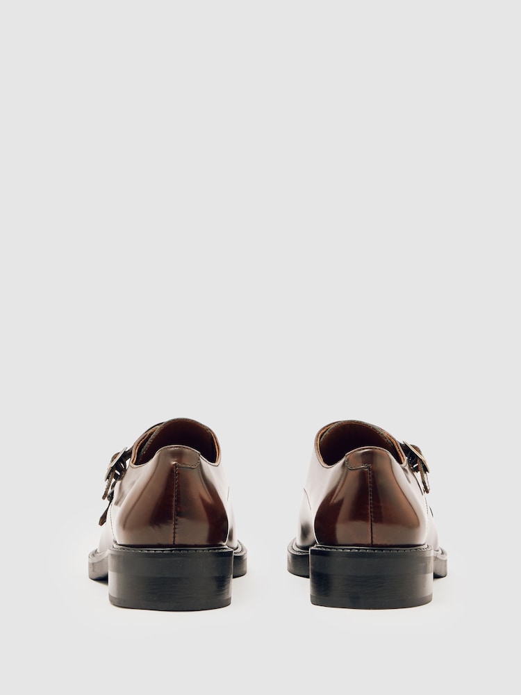 Buy Reiss Tan Casper Leather Double-Strap Monk Shoes from  display picture 1