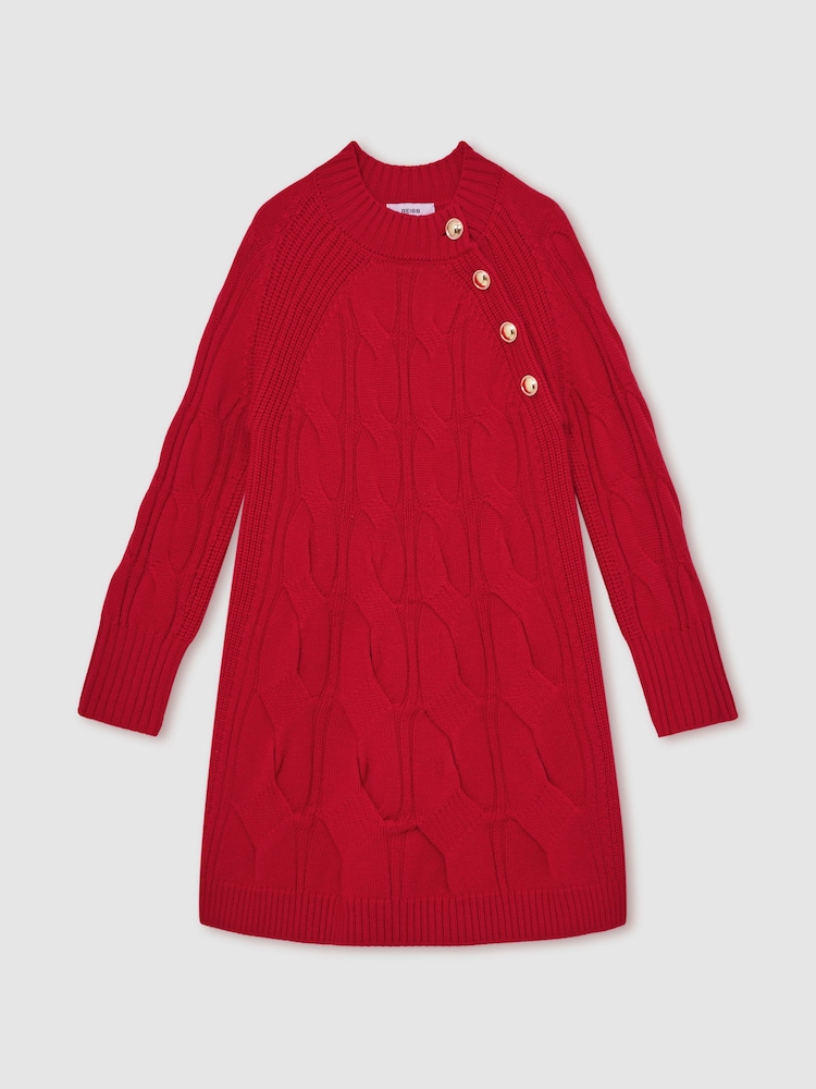 Reiss Red Harper Wool Cable-Knit Dress - Image 2 of 5 Reiss Red Harper Wool Cable-Knit Dress - Image 2 of 5