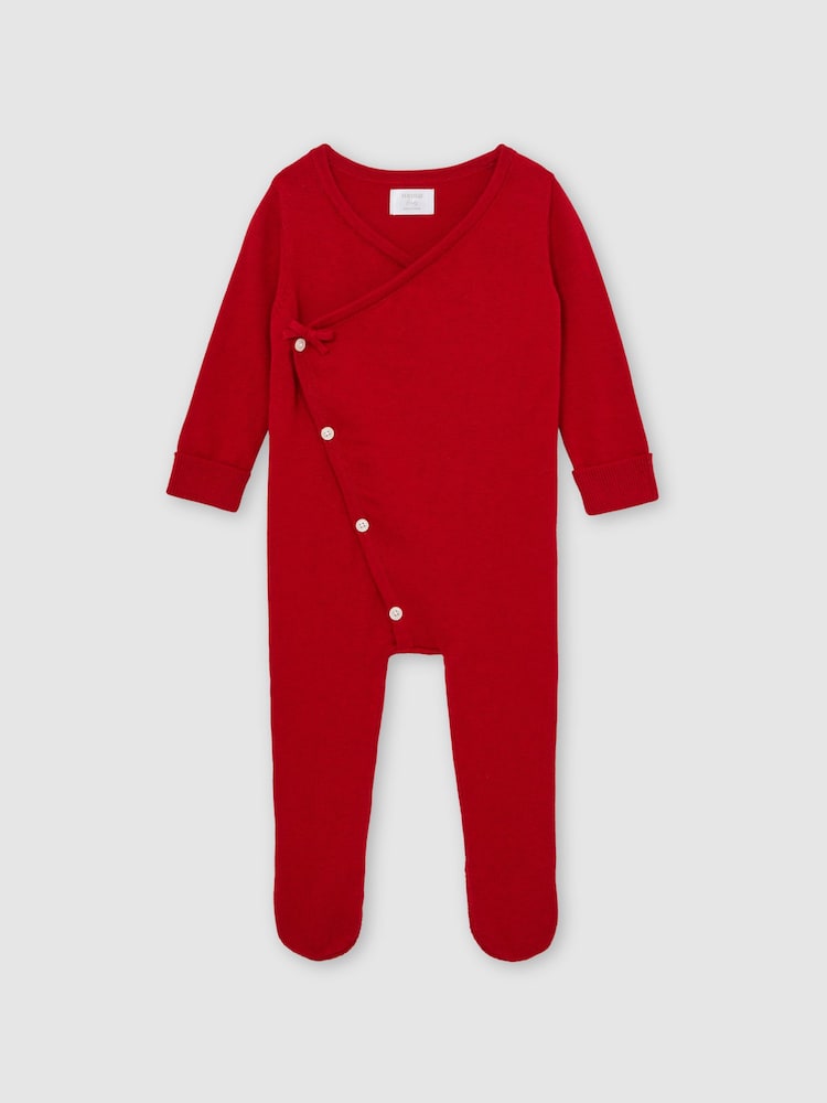 Reiss Red Frannie Wrap-Front Sleepsuit with Cashmere - Image 2 of 4 Reiss Red Frannie Wrap-Front Sleepsuit with Cashmere - Image 2 of 4