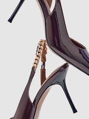 Reiss Burgundy Lucia Patent-Leather Chain-Slingback Heels - Image 4 of 4