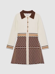 Reiss Chocolate Zana Stripe-Detail Collared Knit Dress - Image 2 of 4