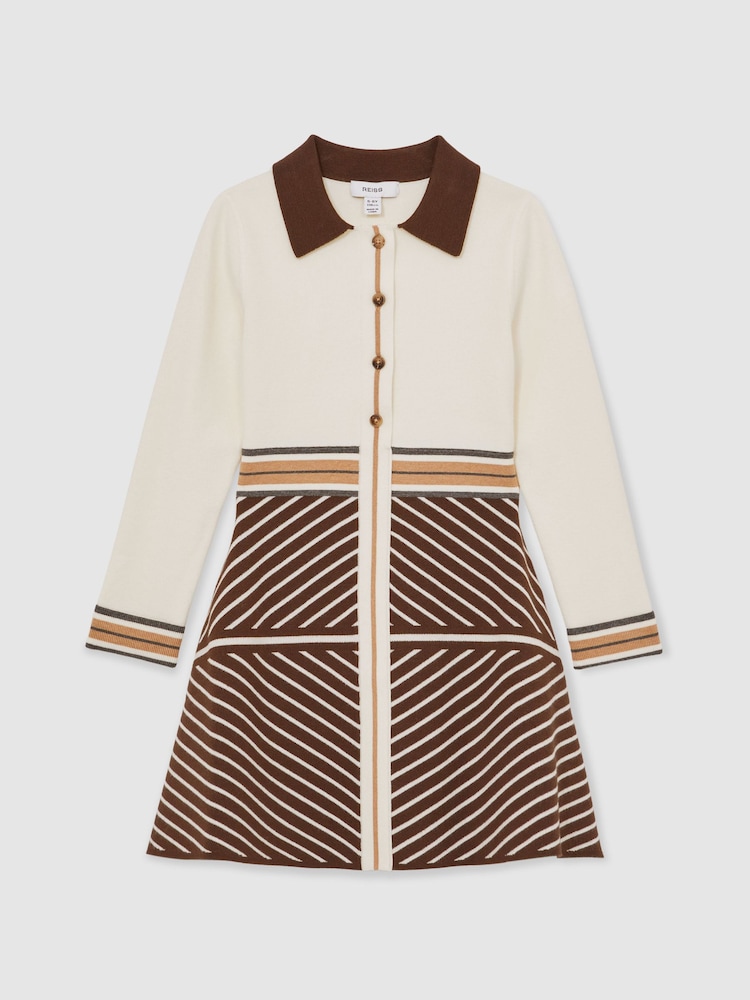 Reiss Chocolate Zana Stripe-Detail Collared Knit Dress - Image 2 of 4 Reiss Chocolate Zana Stripe-Detail Collared Knit Dress - Image 2 of 4