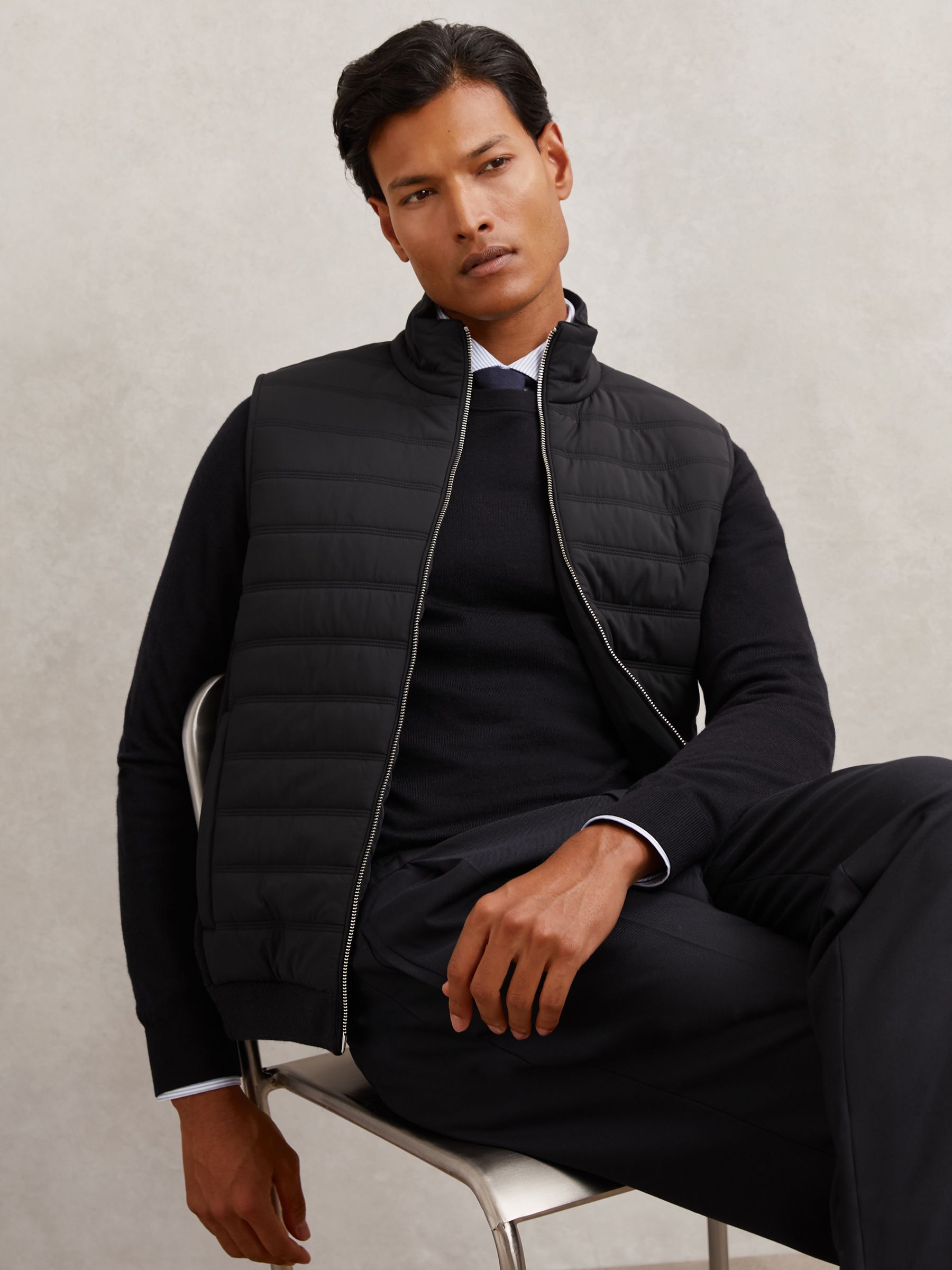 Buy Reiss Navy Newford Funnel-Neck Quilted Knit Gilet from Next USA
