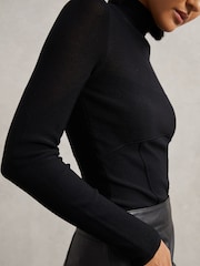 Reiss Black Sofia Mesh Funnel-Neck Knit Top - Image 3 of 6