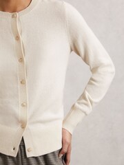 Reiss Cream Rima Wool-Blend Crew-Neck Cardigan With Cashmere - Image 3 of 6