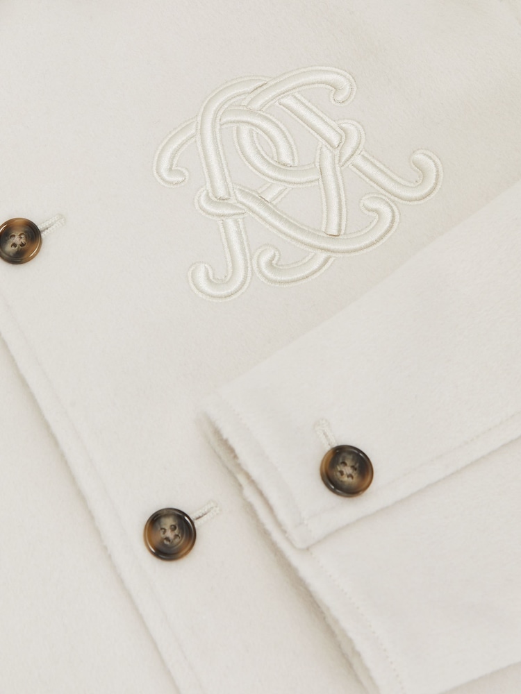 Reiss Ivory White Champ Monogram Embroidery Wool-Blend Overshirt - Image 6 of 6 Reiss Ivory White Champ Monogram Embroidery Wool-Blend Overshirt - Image 6 of 6