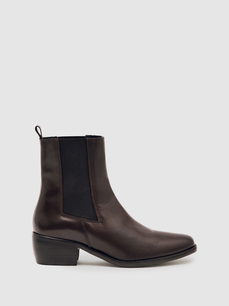 Reiss Chocolate Brown Maeva Leather Chelsea Boots - Image 1 of 5