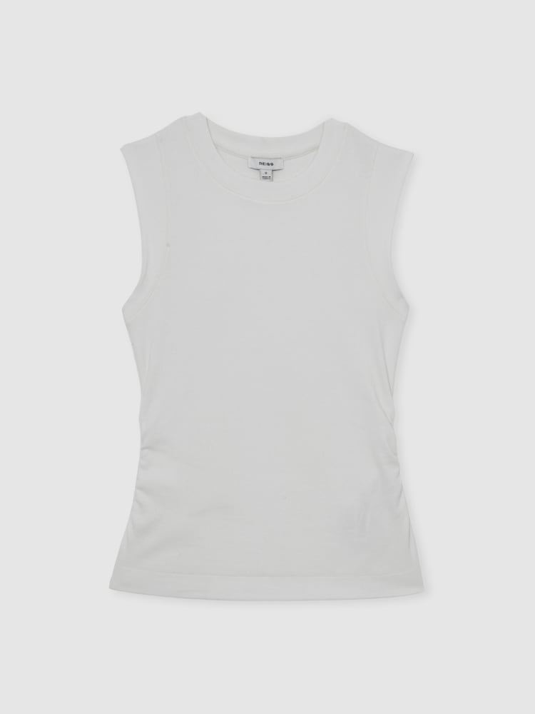 Reiss White Trudy Fine-Rib Ruched Vest Top - Image 2 of 6