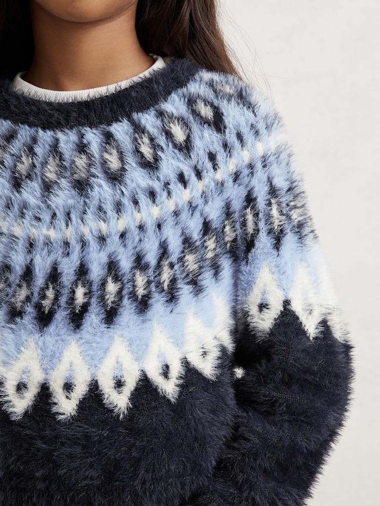 Reiss Navy Jemma Fluffy Fair Isle Pattern Jumper - Image 1 of 4