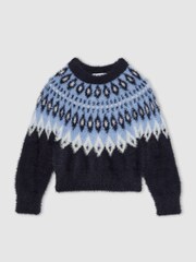 Reiss Navy Jemma Fluffy Fair Isle Pattern Jumper - Image 2 of 4