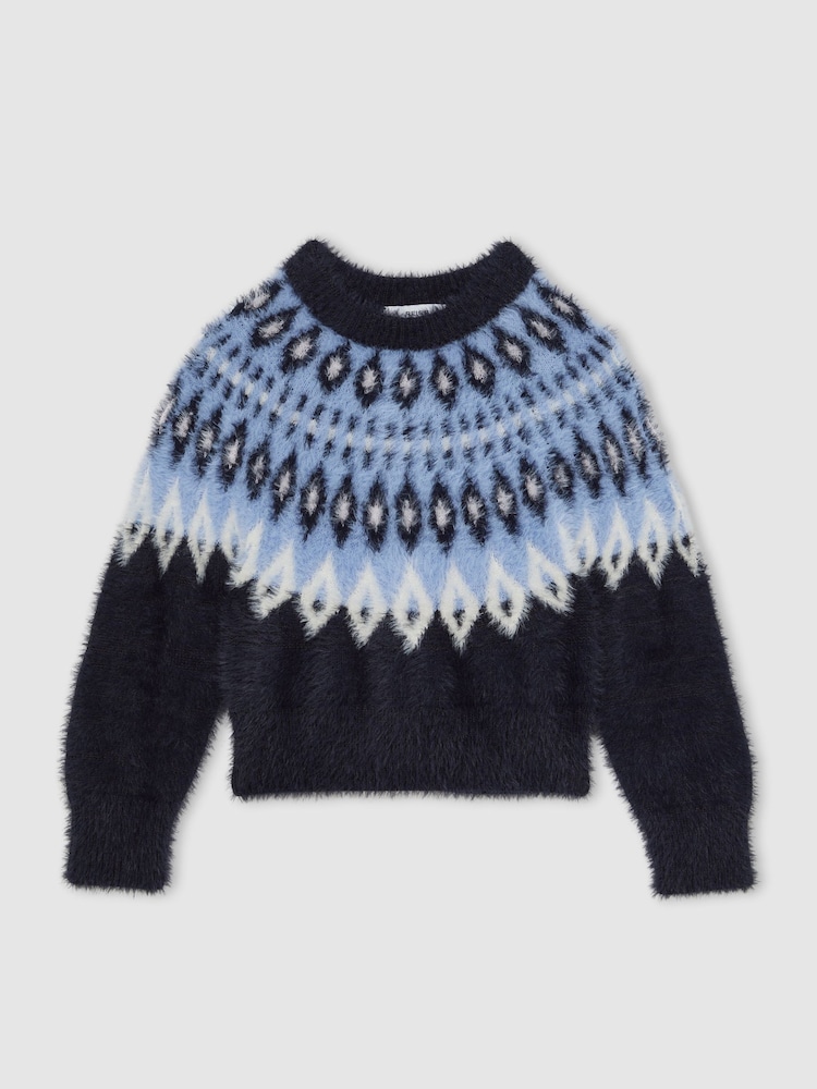 Reiss Navy Jemma Fluffy Fair Isle Pattern Jumper - Image 2 of 4