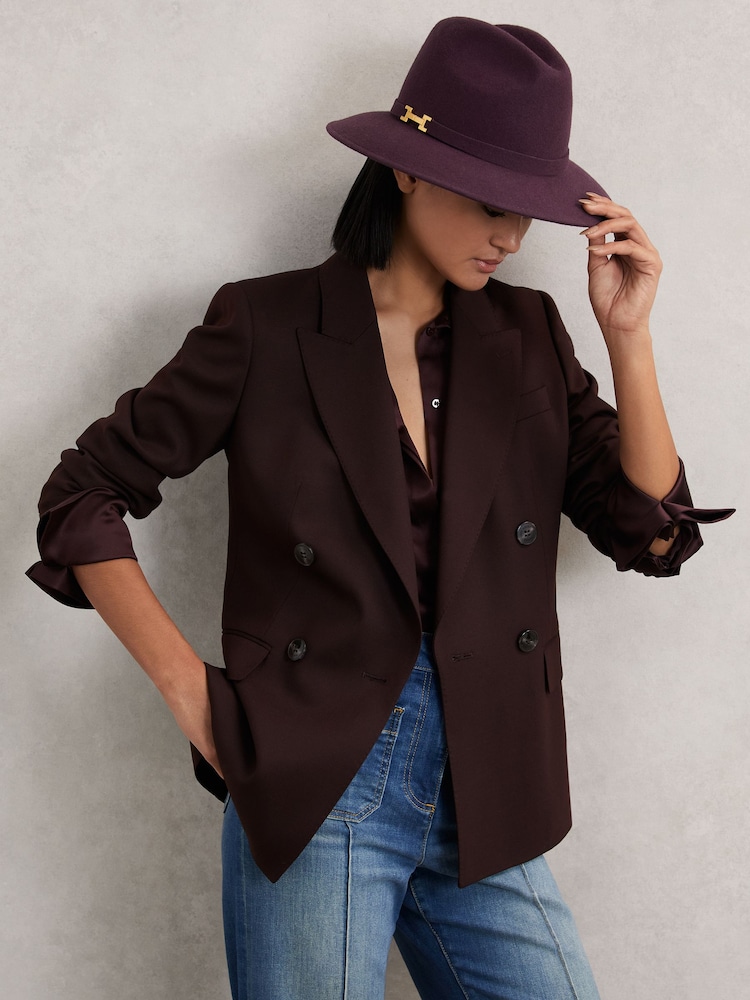Reiss Burgundy Holly Wool Fedora Hat - Image 2 of 4