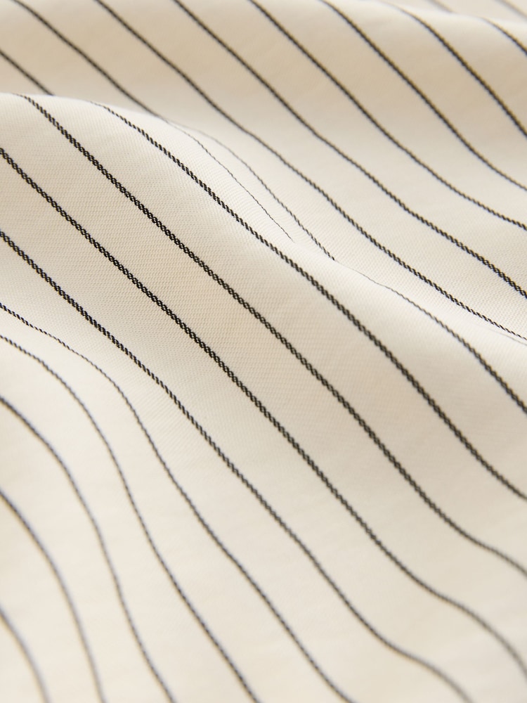 Ecru Pinstripe Asymmetric Draped Short Sleeve Top - Image 8 of 8