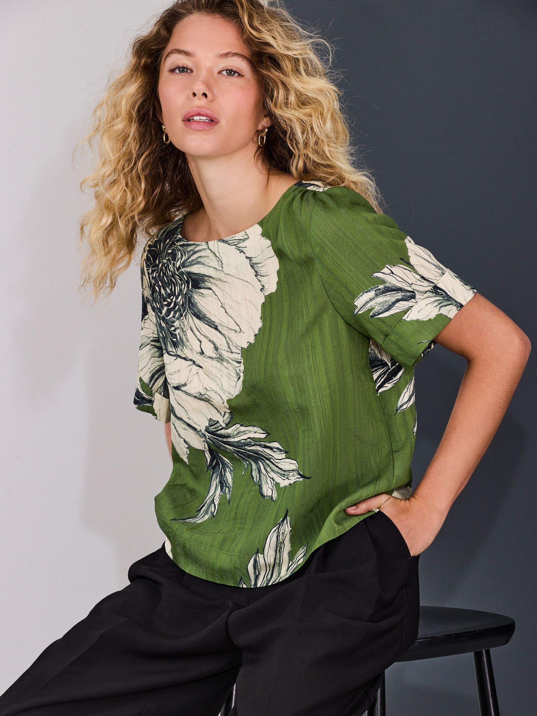 Buy Green Floral Print Short Sleeve Boxy Top from the Next UK online shop