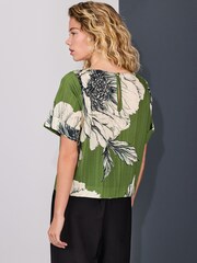 Green Floral Print Short Sleeve Boxy Top - Image 4 of 8