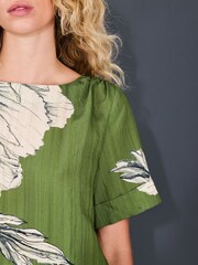 Green Floral Print Short Sleeve Boxy Top - Image 5 of 8