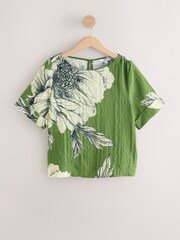 Green Floral Print Short Sleeve Boxy Top - Image 6 of 8