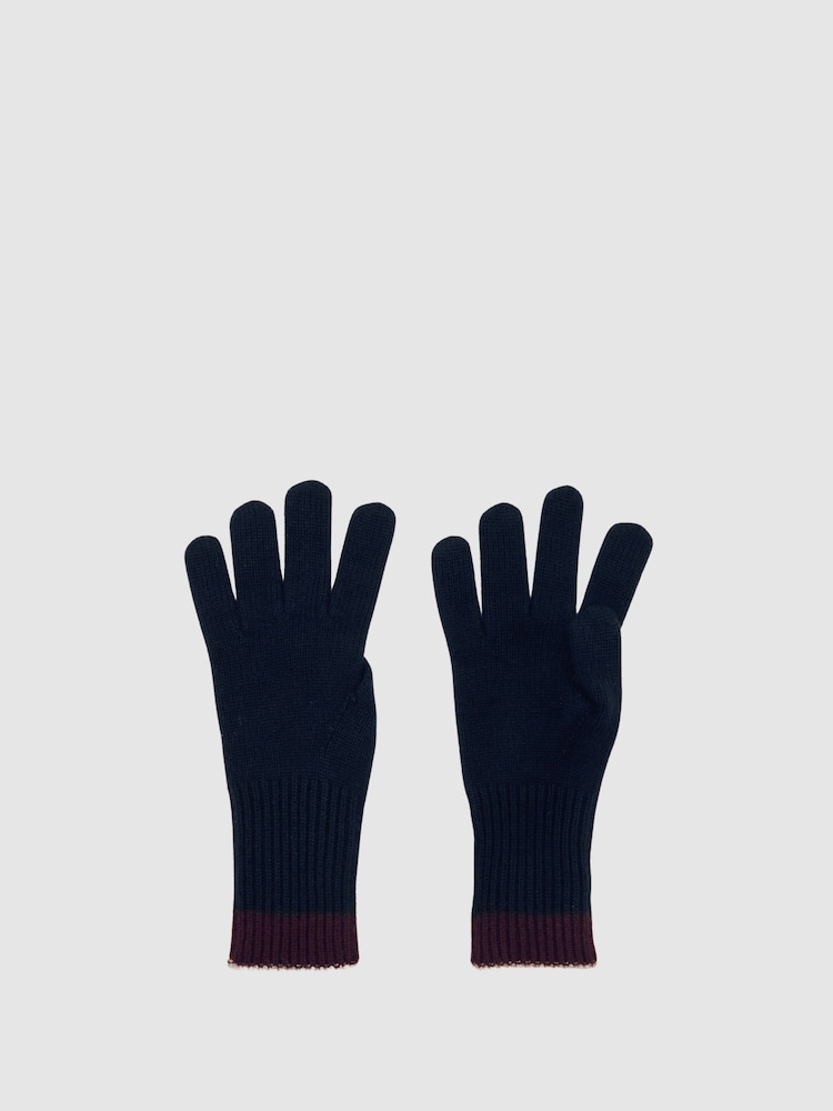 Reiss Navy Florise Wool-Blend Tipped Gloves With Cashmere - Image 1 of 3