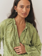 Olive Green Tufty Jacquard Long Sleeve Blouse - Image 3 of 7