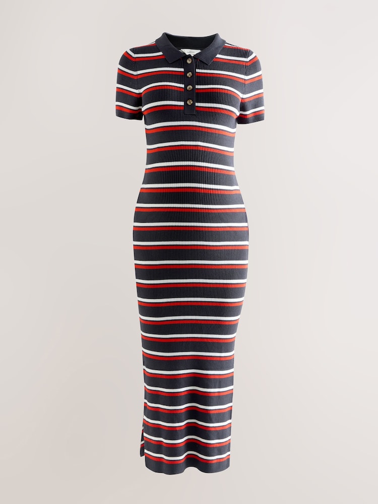 Navy Stripe Maternity Collared Knit Dress - Image 1 of 4