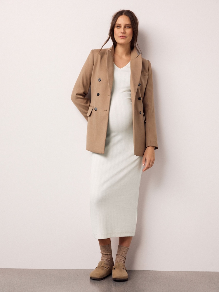 Ecru Maternity Tie Back Ribbed Dress - Image 2 of 7