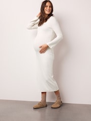 Ecru Maternity Tie Back Ribbed Dress - Image 3 of 7