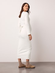 Ecru Maternity Tie Back Ribbed Dress - Image 5 of 7