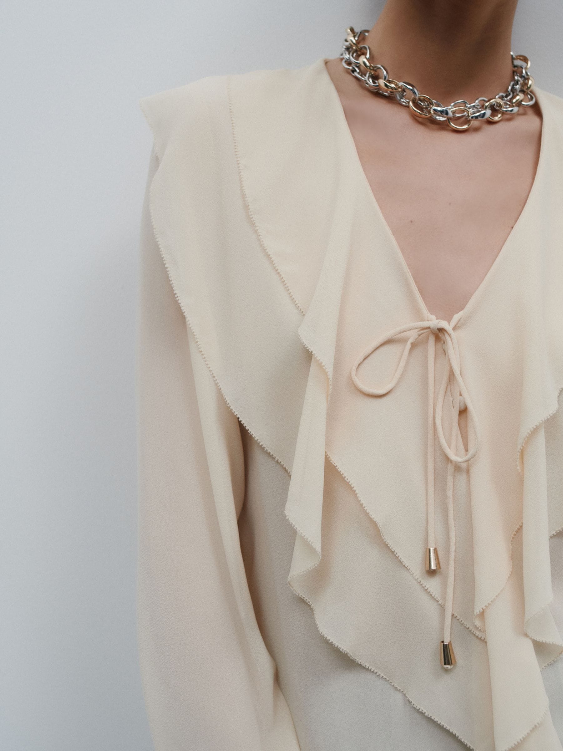 Buy Ecru V-Neck Ruffle Front Long Sleeve Blouse from Next USA