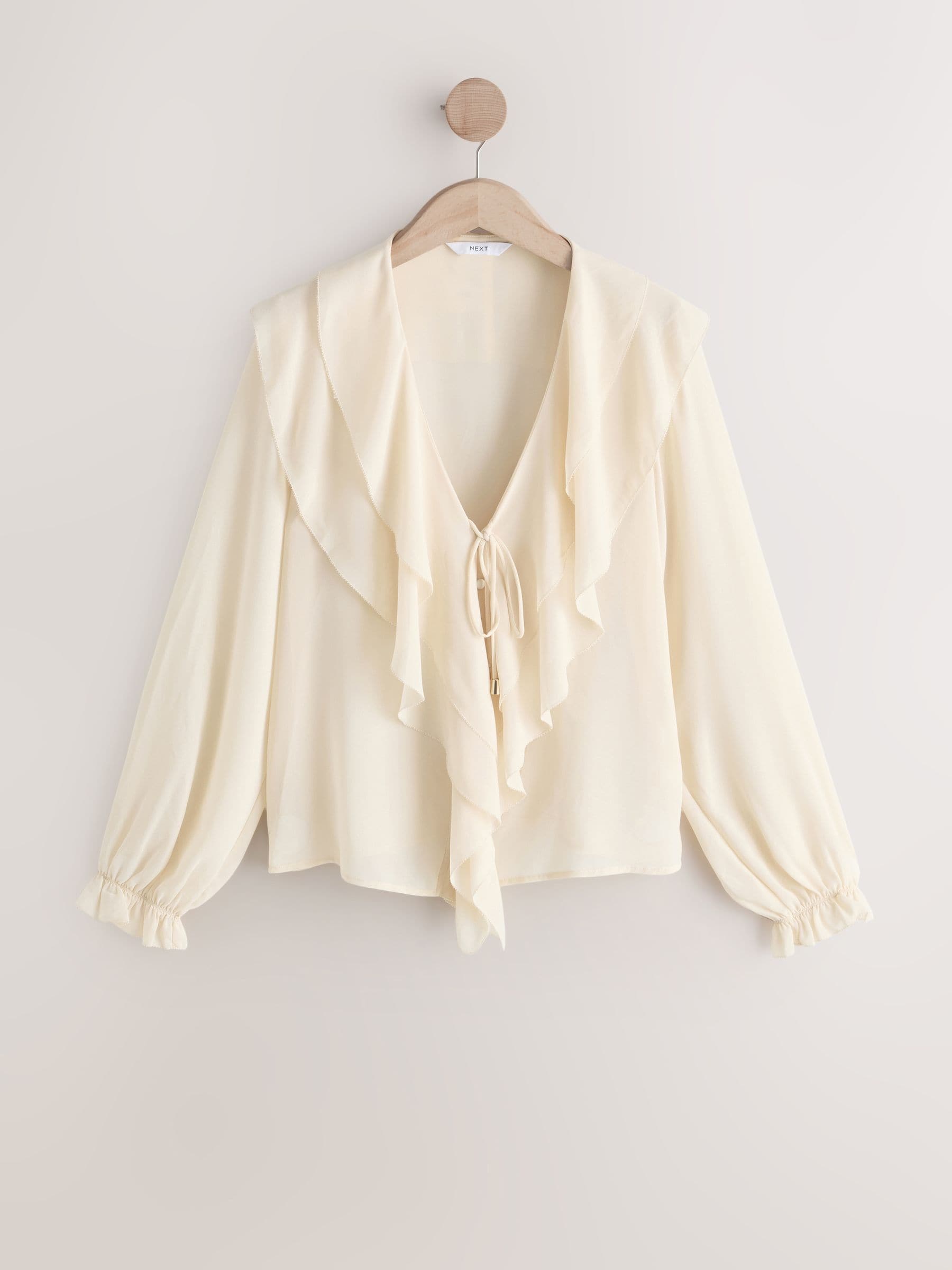 Buy Ecru V-Neck Ruffle Front Long Sleeve Blouse from Next USA