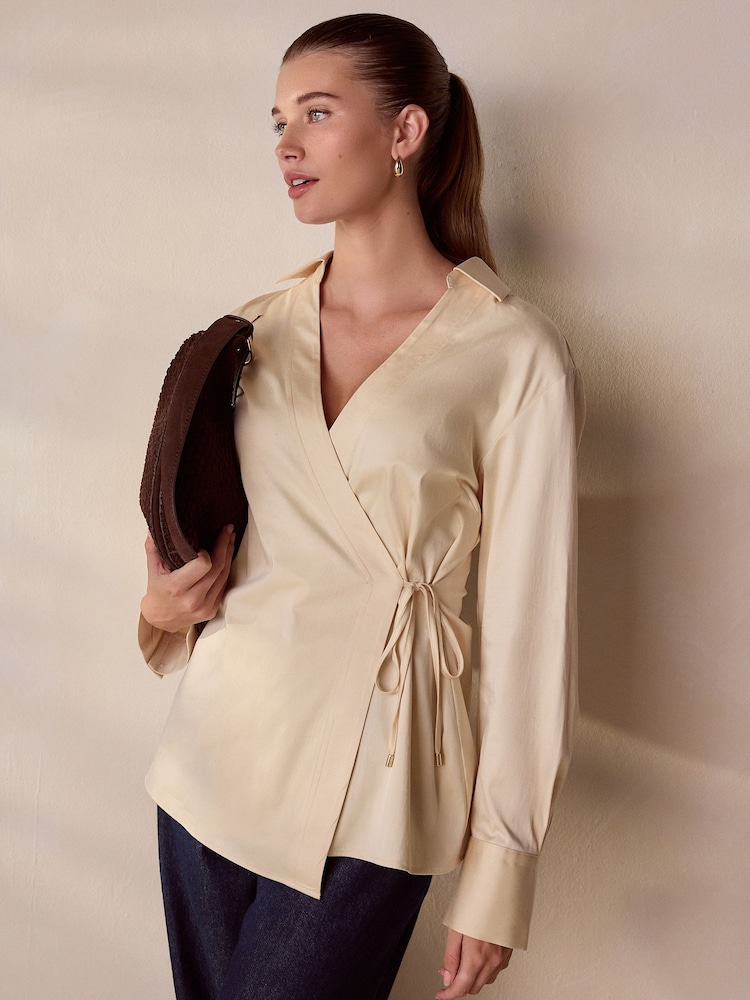 بيج فاتح - N.Premium Wrap Front Long Sleeve Shirt - صورة 1 من 8