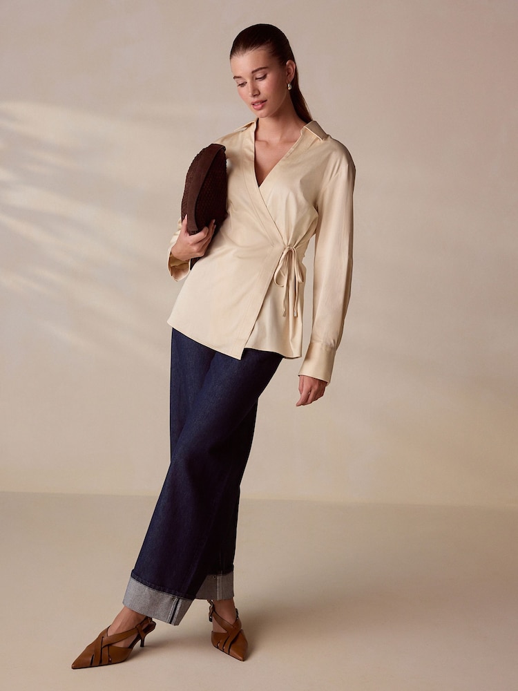 بيج فاتح - N.Premium Wrap Front Long Sleeve Shirt - صورة 2 من 8