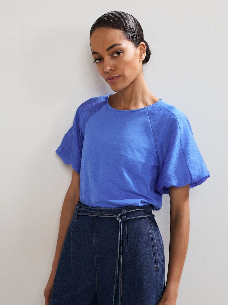 Phase Eight Blue Tate Puff Sleeve Top - Image 1 of 6