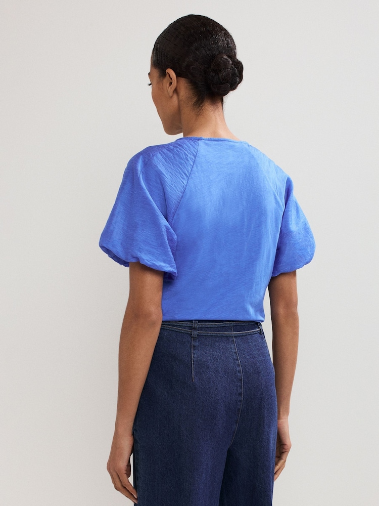 Phase Eight Blue Tate Puff Sleeve Top - Image 2 of 6