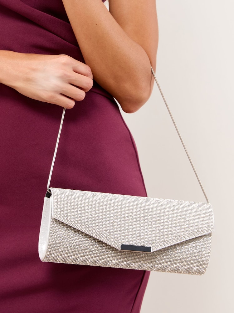 Lipsy Silver Hotfix Clutch Bag - Image 1 of 1