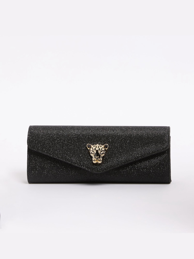 Lipsy Black Glitter Clutch Bag - Image 7 of 7