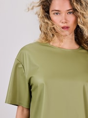 Olive Green Faux Leather Short Sleeve T-Shirt - Image 5 of 8