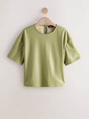 Olive Green Faux Leather Short Sleeve T-Shirt - Image 6 of 8
