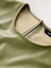 Olive Green Faux Leather Short Sleeve T-Shirt - Image 7 of 8
