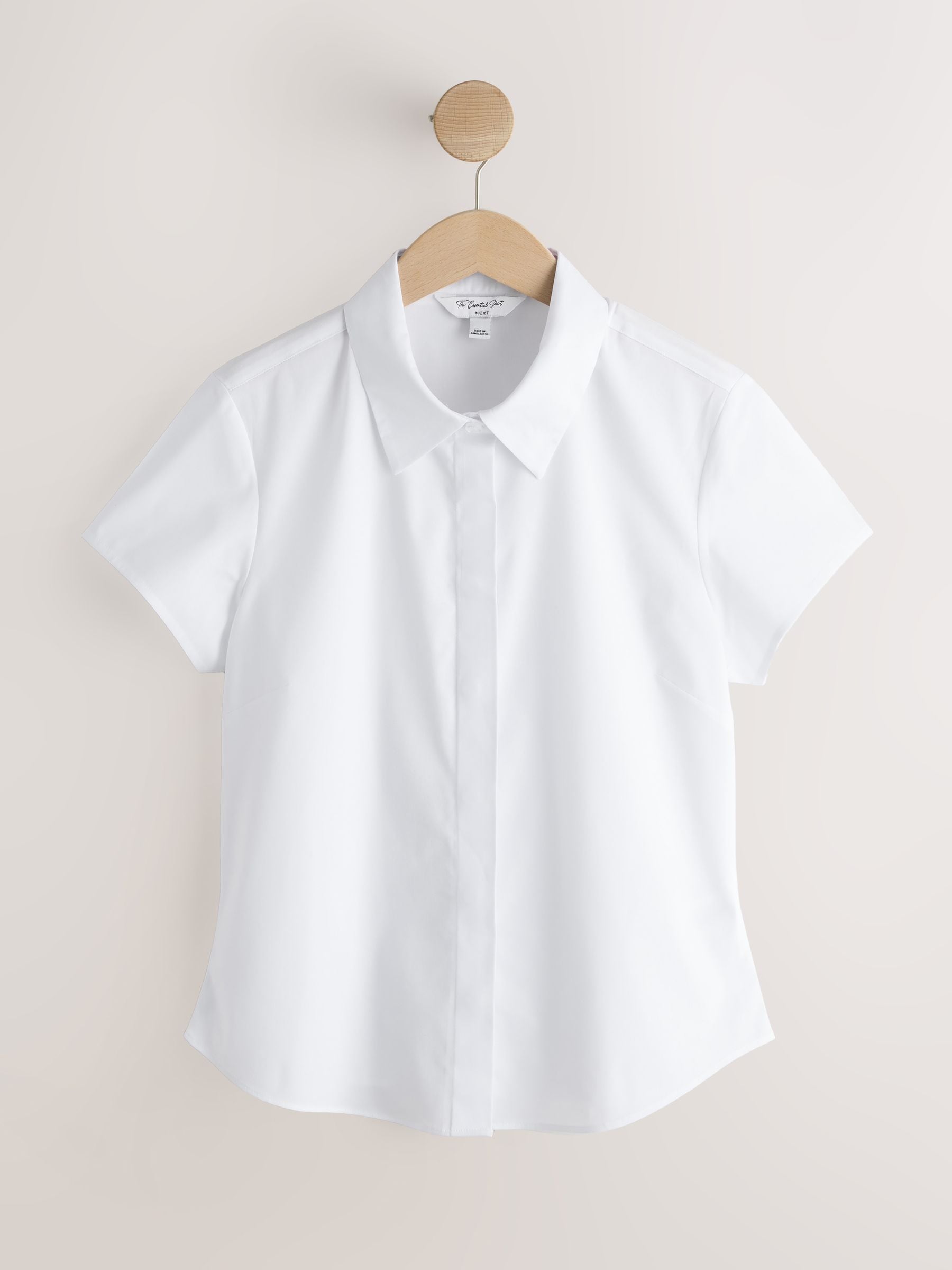 Buy White Fitted Stretch Essential Short Sleeve Shirt from Next