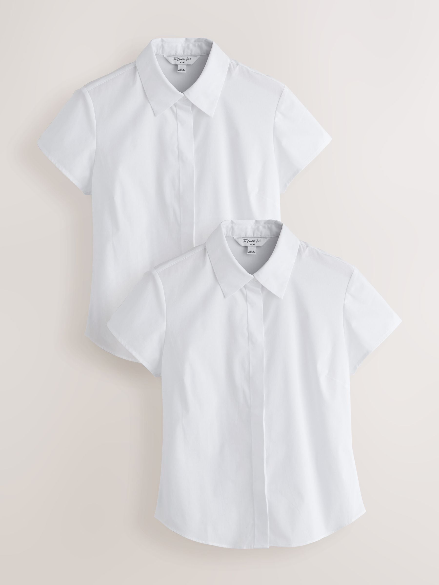 Buy White Fitted Stretch Essential Short Sleeve Shirts 2 Pack from